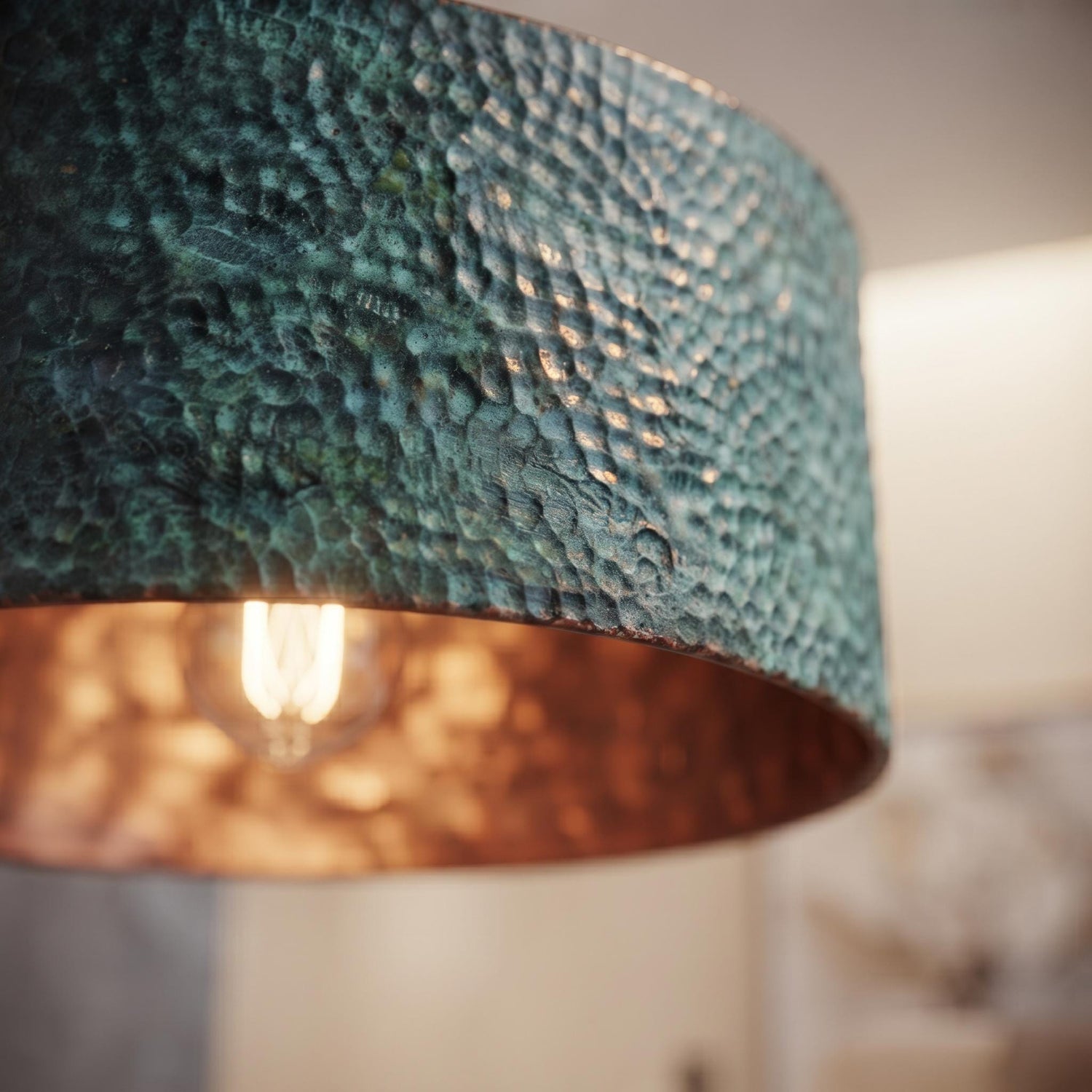 Handmade Copper Dome Pendant Light: Green Patina, Rustic Artisan Lighting