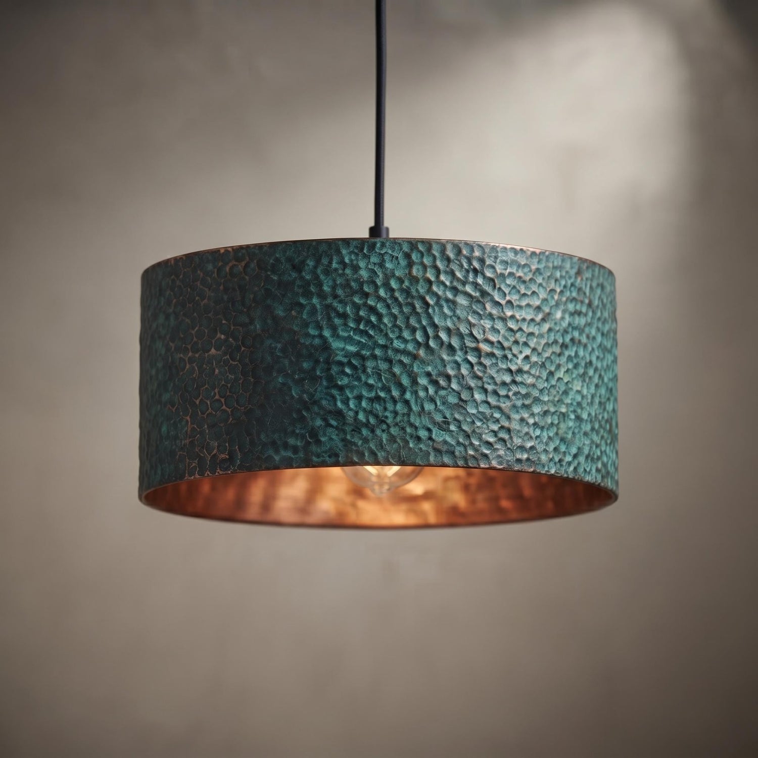 Handmade Copper Dome Pendant Light: Green Patina, Rustic Artisan Lighting