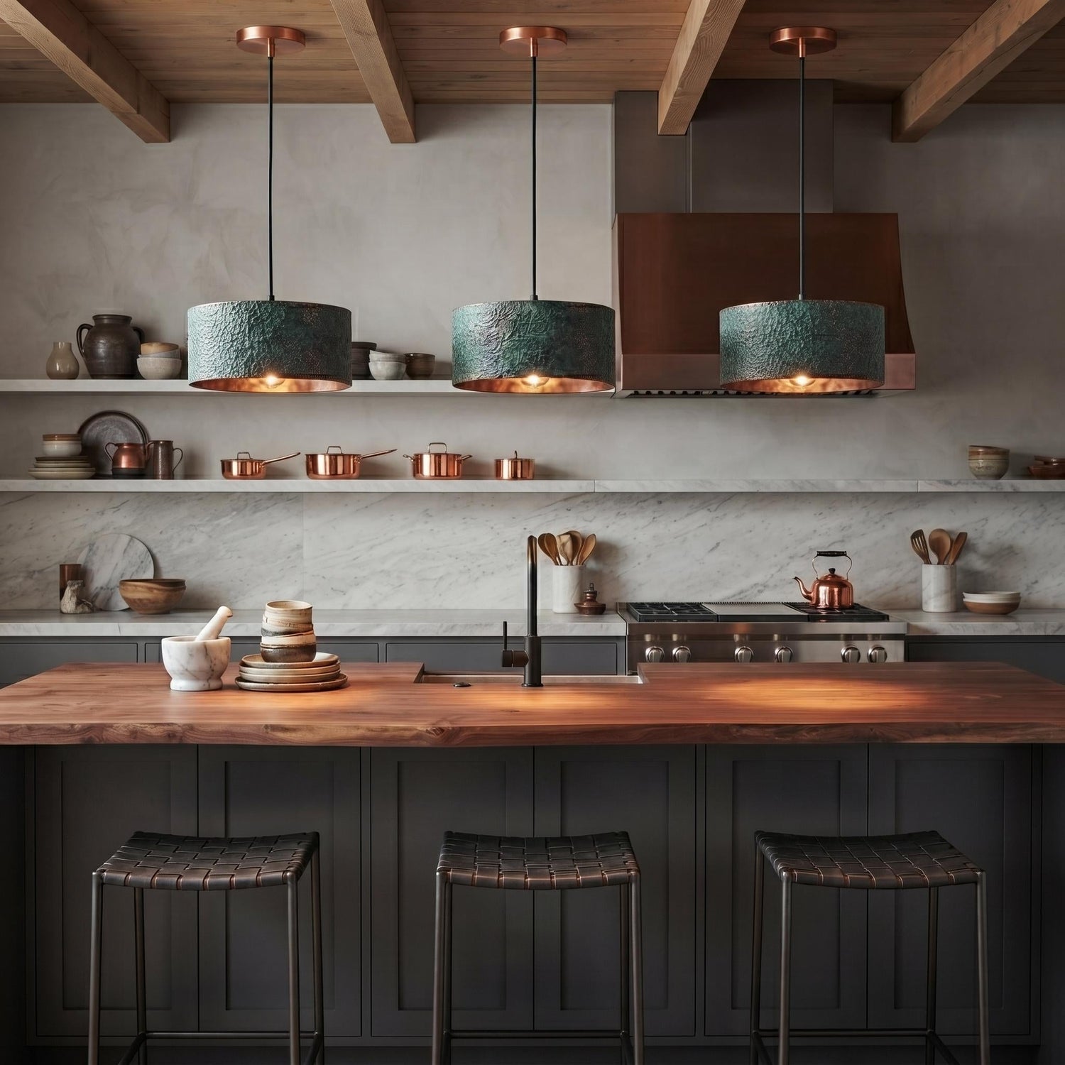 Handmade Copper Dome Pendant Light: Green Patina, Rustic Artisan Lighting