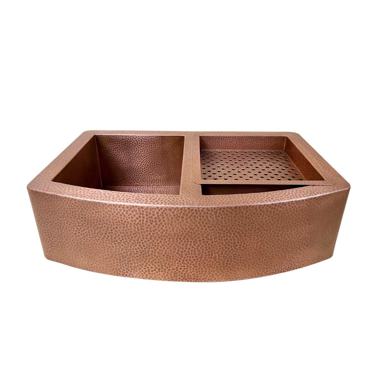 Handmade Copper Farmhouse Double Bowl Sink with Integrated Drainboard
