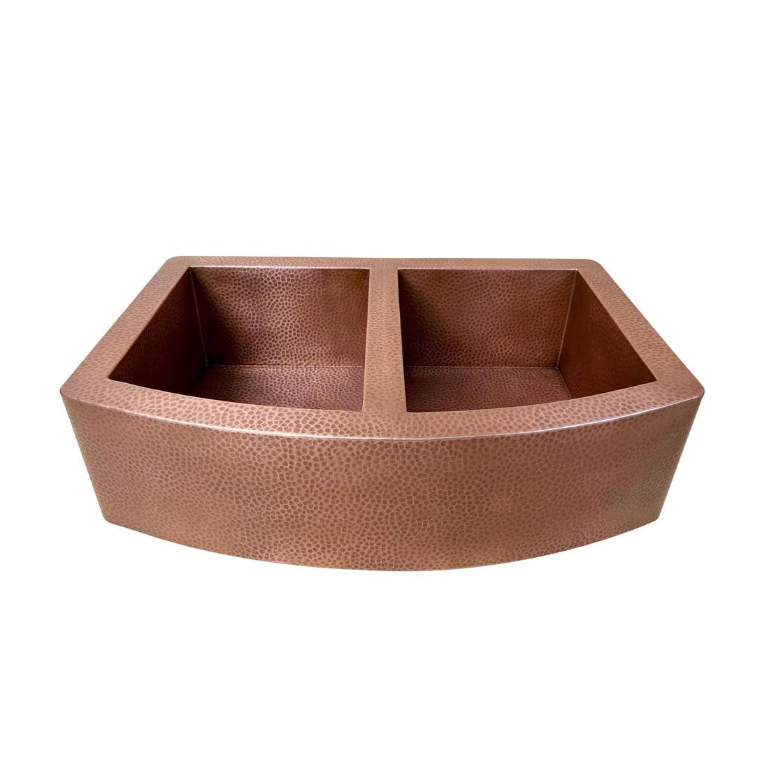 Handmade Copper Farmhouse Double Bowl Sink with Integrated Drainboard