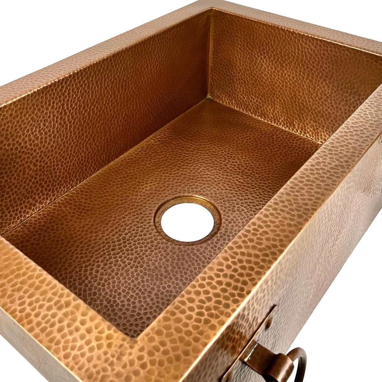 Handmade Hammered Copper Farmhouse Sink with Decorative Handles