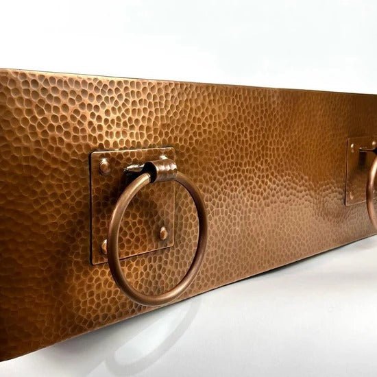 Handmade Hammered Copper Farmhouse Sink with Decorative Handles