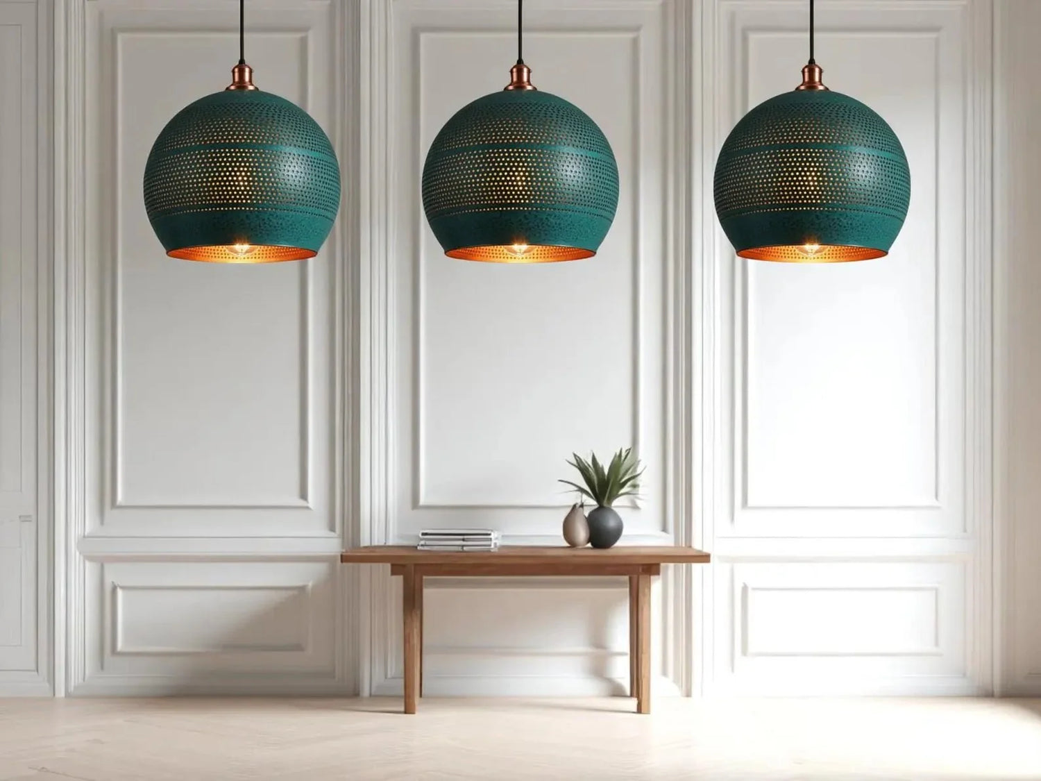 Handmade Copper Patina Pendant Light - Moroccan Sphere Lamp