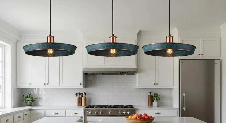 Handmade Copper Patina Pendant Light – Rustic Farmhouse Ceiling Lamp for Kitchen Island & Dining Room - Brasska
