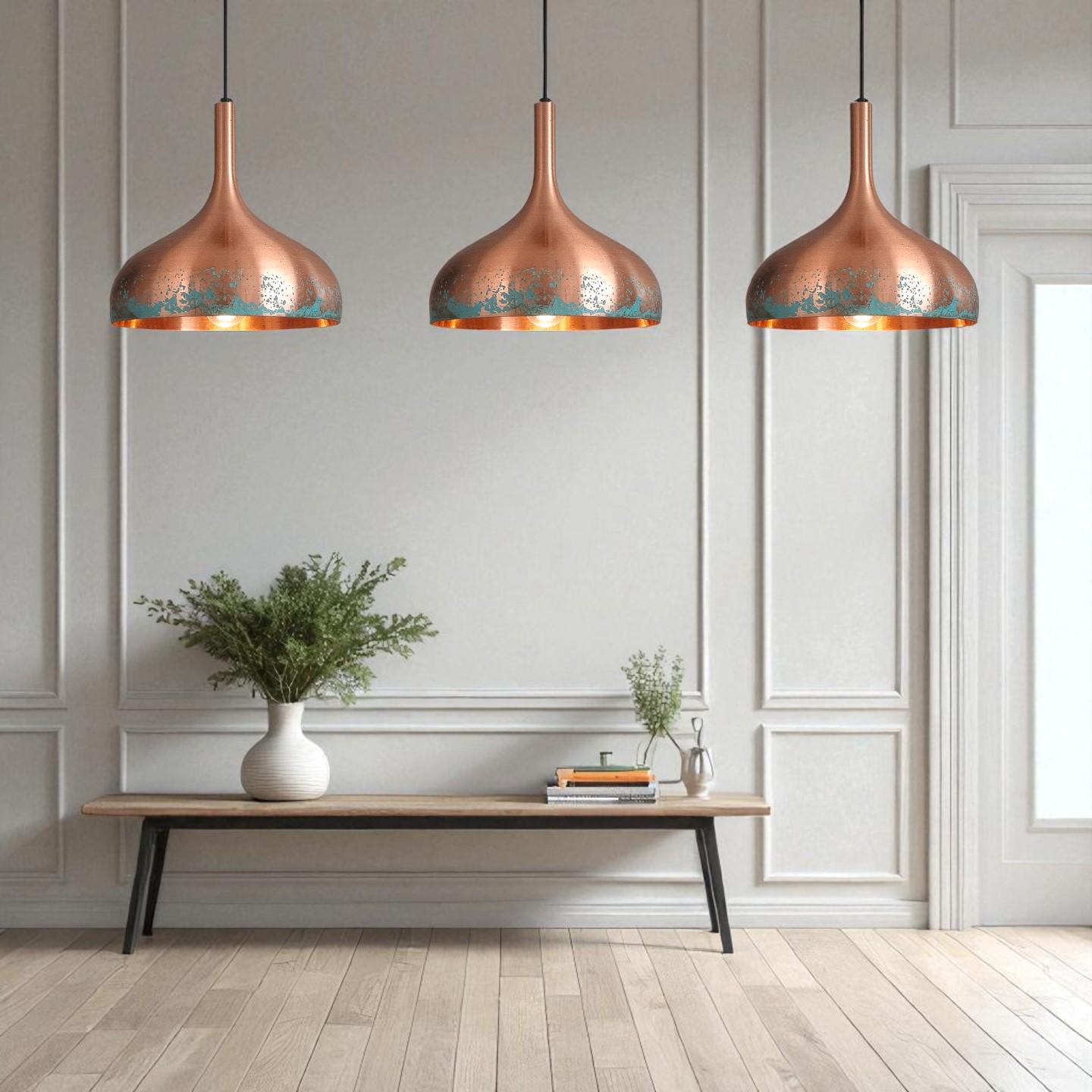 Handmade Copper Patina Pendant Light: Rustic Industrial Ceiling Lamp