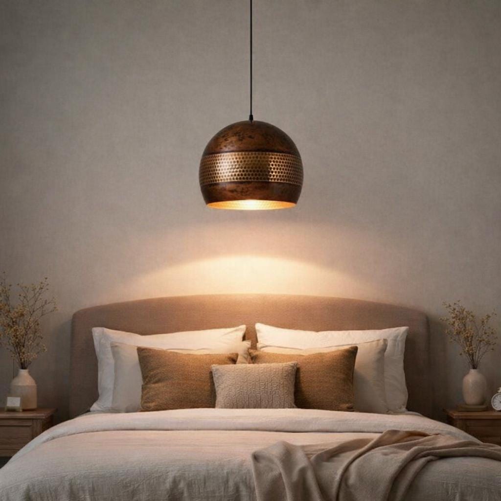 Handmade Copper Pendant Light, Antique Hammered Ceiling Lamp, Rustic Dome Light, Kitchen Island Lighting, Modern Farmhouse Decor