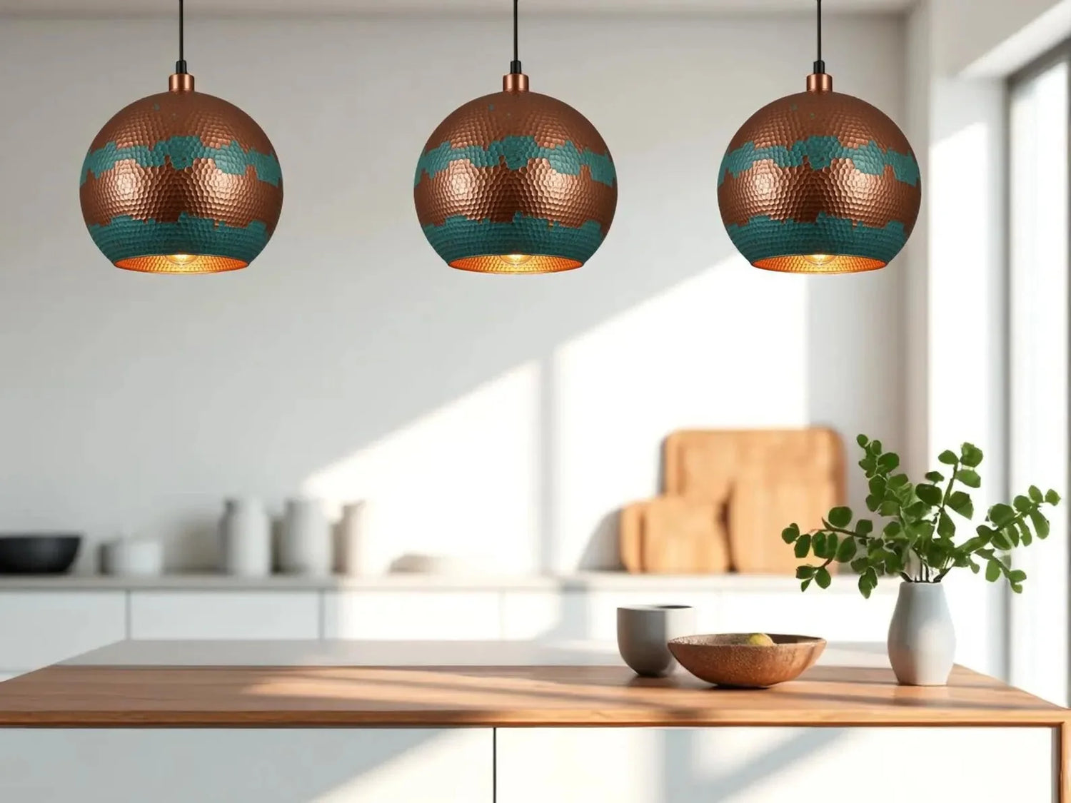 Handmade Copper Pendant Light - Green Patina Moroccan Dome Lamp