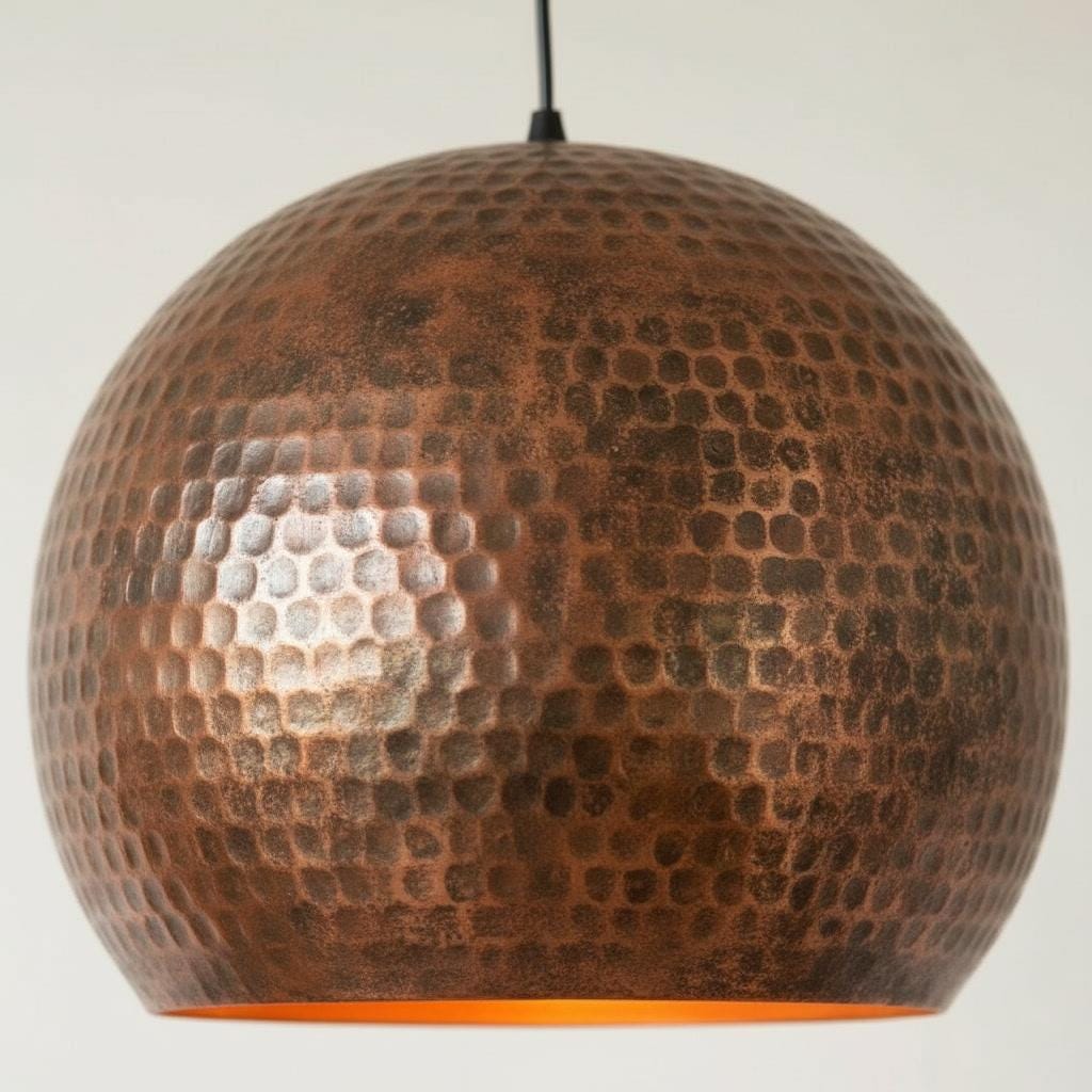 Handmade Copper Pendant Light - Hammered Dome Ceiling Fixture - Rustic Farmhouse Kitchen Island Chandelier - Modern Industrial Lighting