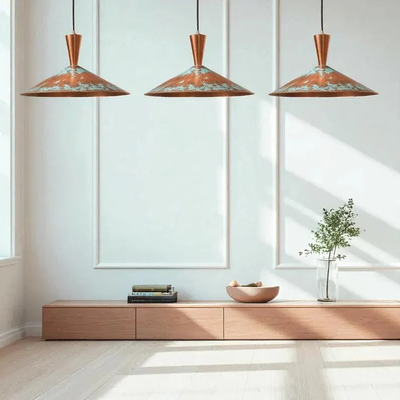 Handmade Copper Pendant Light - Rustic Patina Dome Lamp