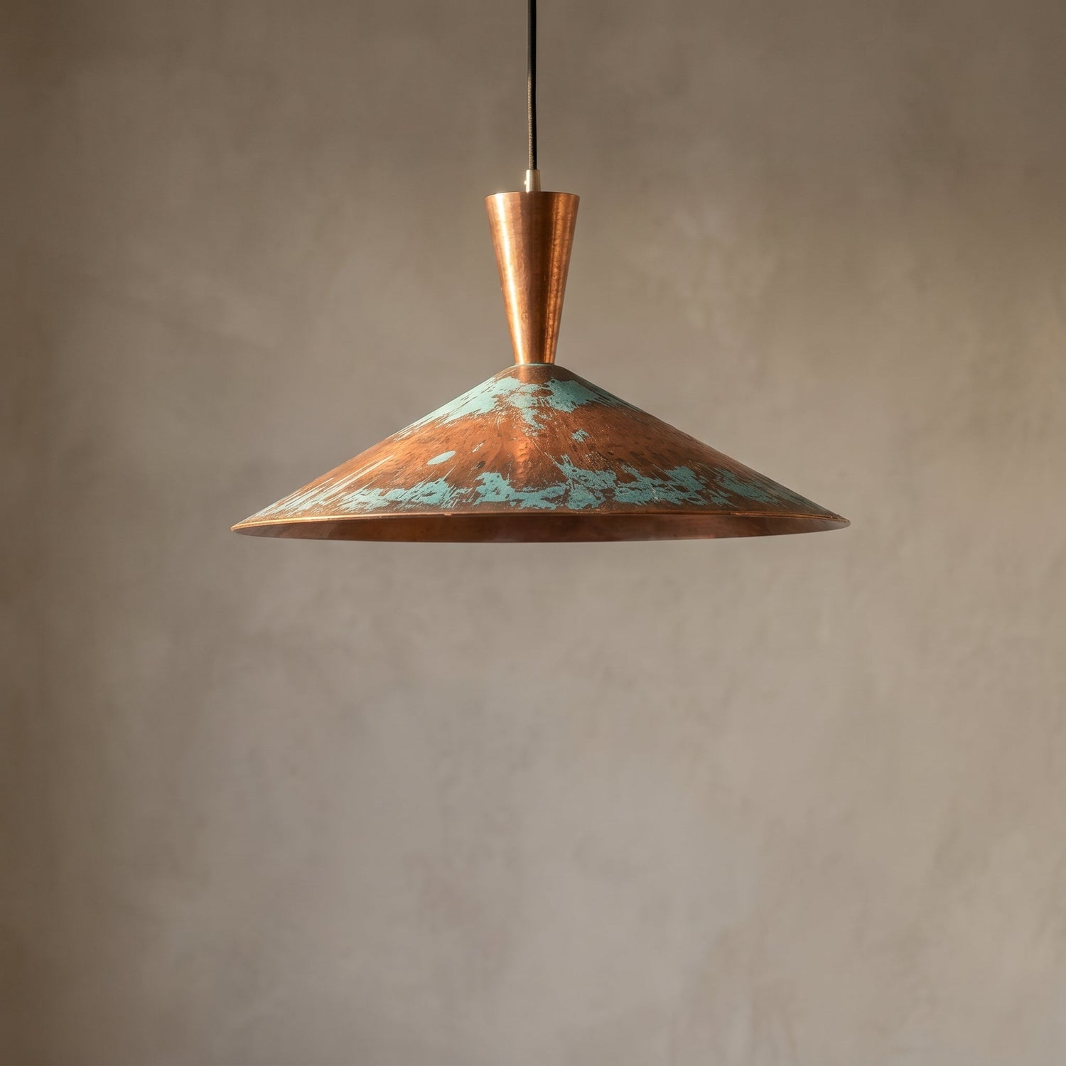 Handmade Copper Pendant Light - Rustic Patina Dome Lamp
