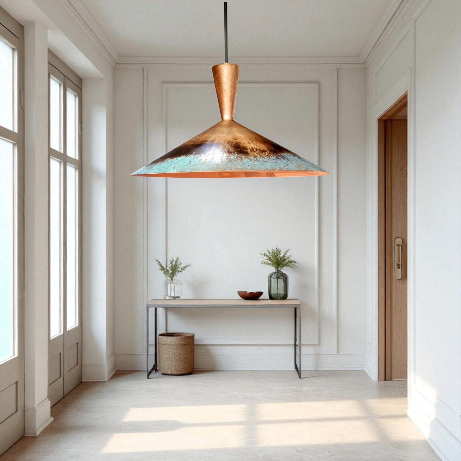 Handmade Copper Pendant Light: Rustic Patina Dome Lamp, Industrial Lighting