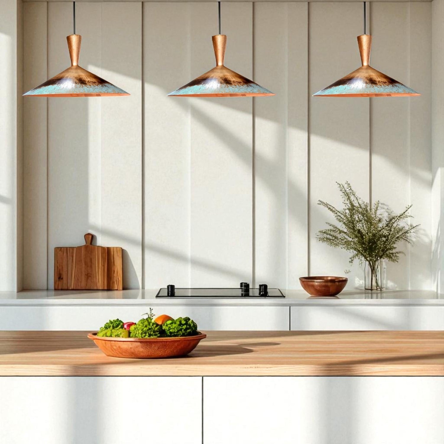Handmade Copper Pendant Light: Rustic Patina Dome Lamp, Industrial Lighting