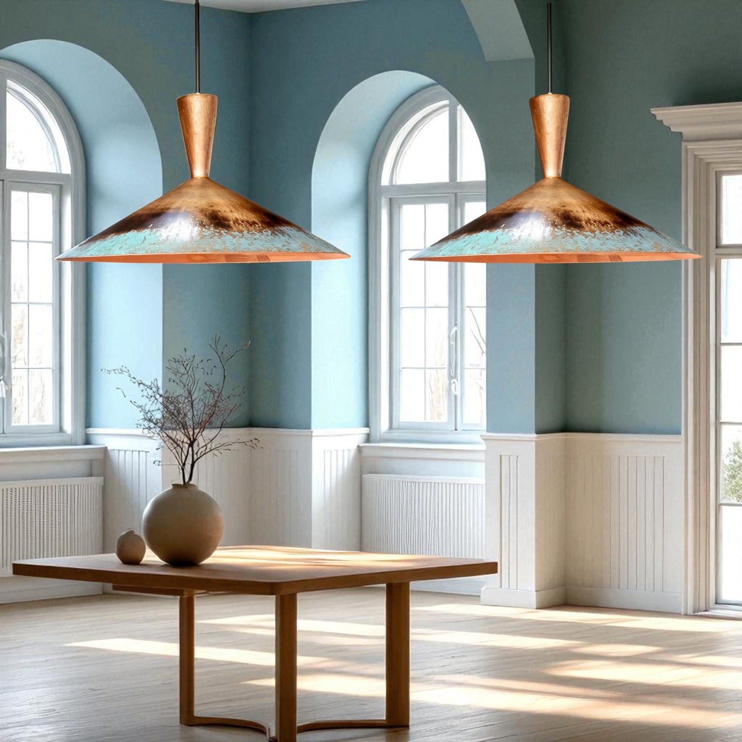 Handmade Copper Pendant Light: Rustic Patina Dome Lamp, Industrial Lighting