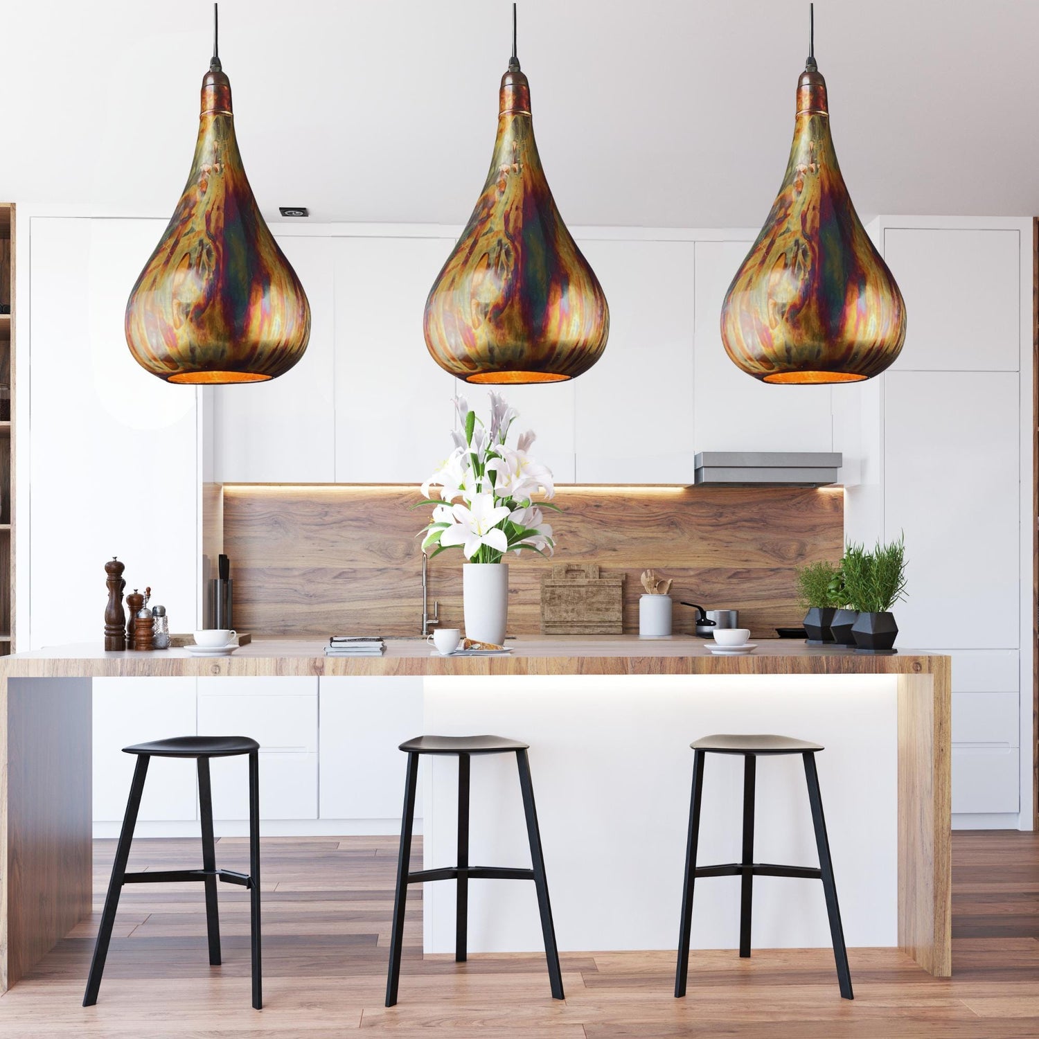 Handmade Copper Teardrop Pendant Light: Rustic Patina Ceiling Lamp