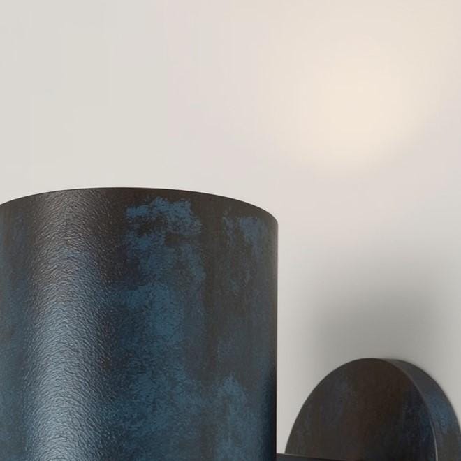 Handmade Copper Wall Sconce: Dark Blue Patina, Industrial Accent Light