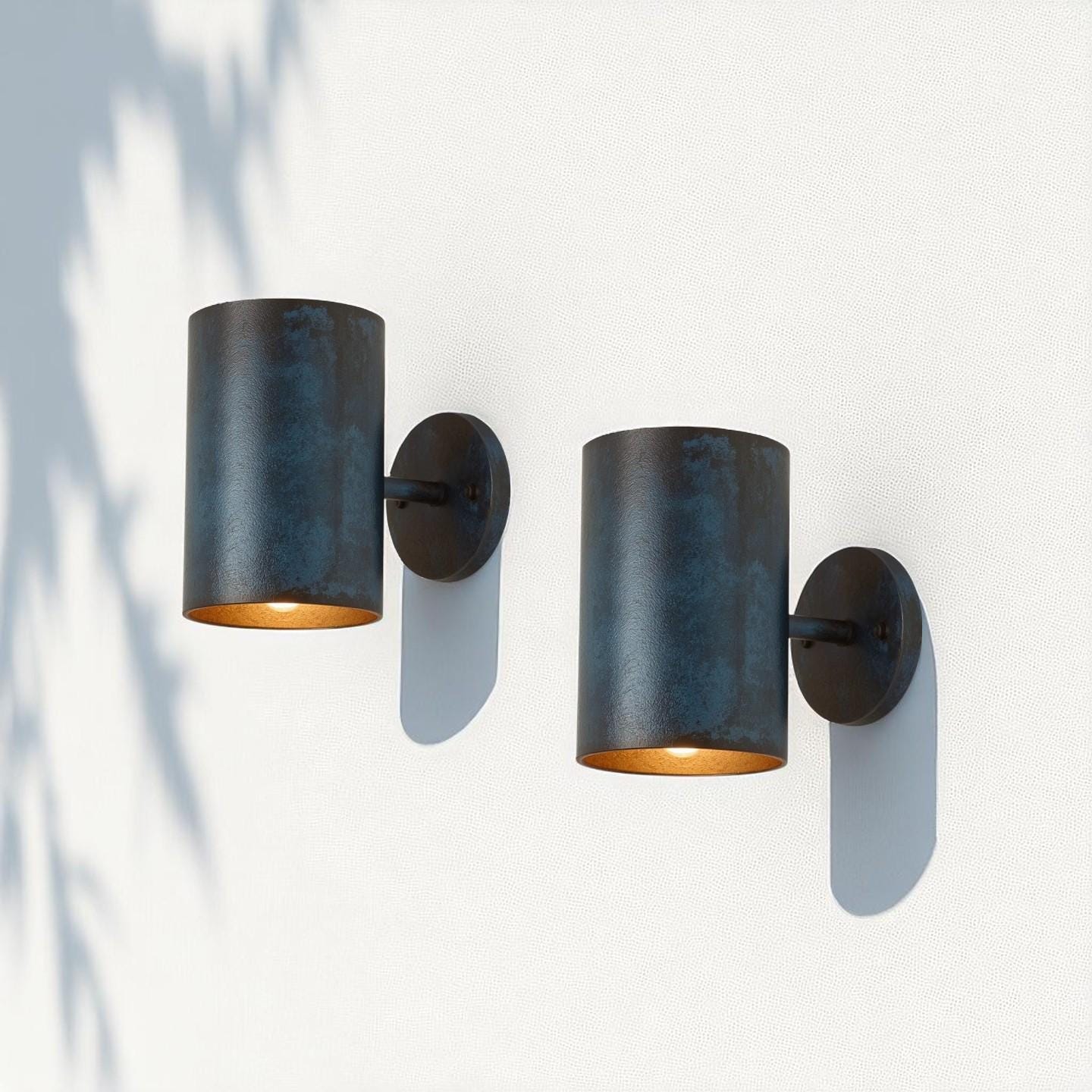 Handmade Copper Wall Sconce: Dark Blue Patina, Industrial Accent Light