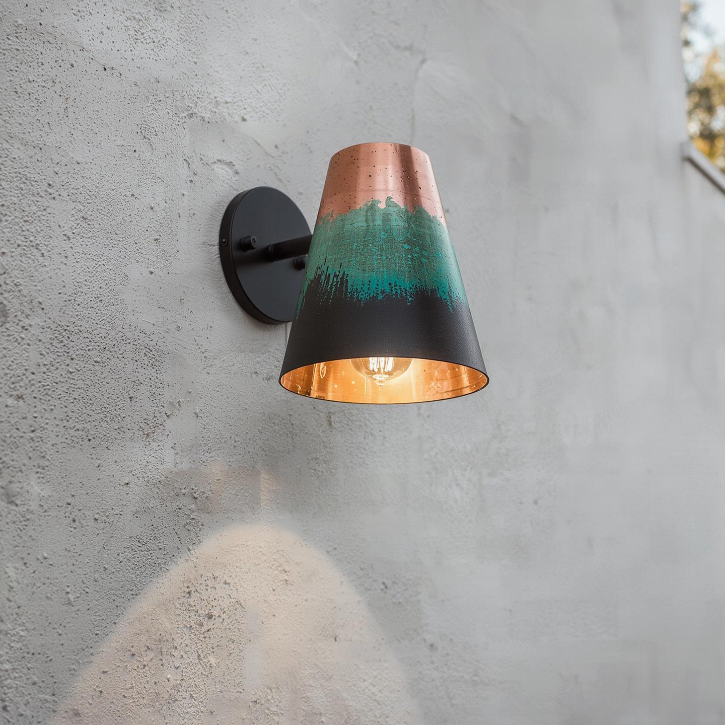 Handmade Copper Wall Sconce Patina Finish - Rustic Modern Artisan Light