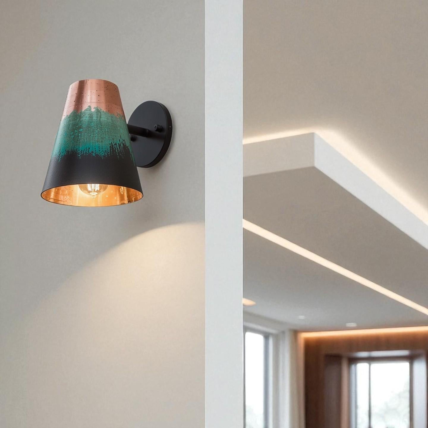 Handmade Copper Wall Sconce Patina Finish - Rustic Modern Artisan Light