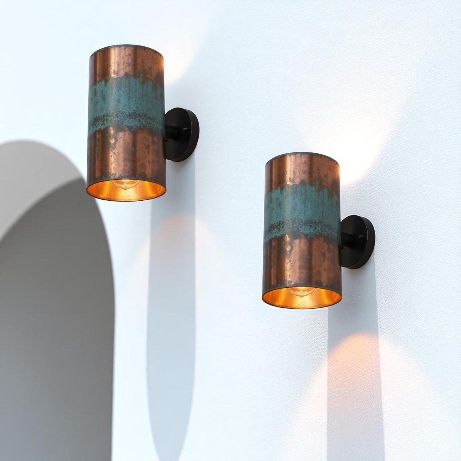 Handmade Copper Wall Sconce: Vintage Patina Cone Light