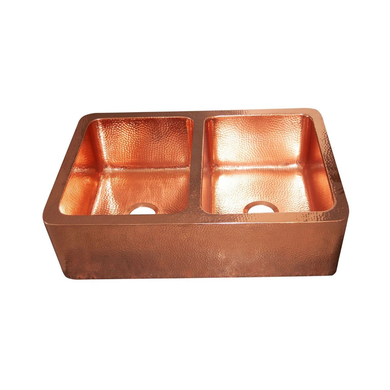 Handmade Copper Apron Front Double Bowl Farmhouse Sink