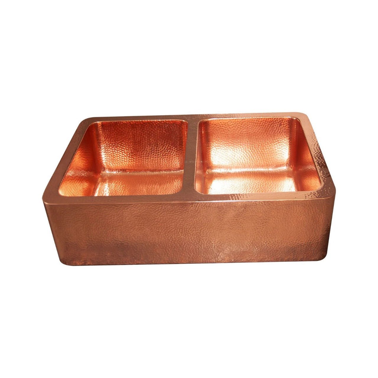 Handmade Copper Apron Front Double Bowl Farmhouse Sink