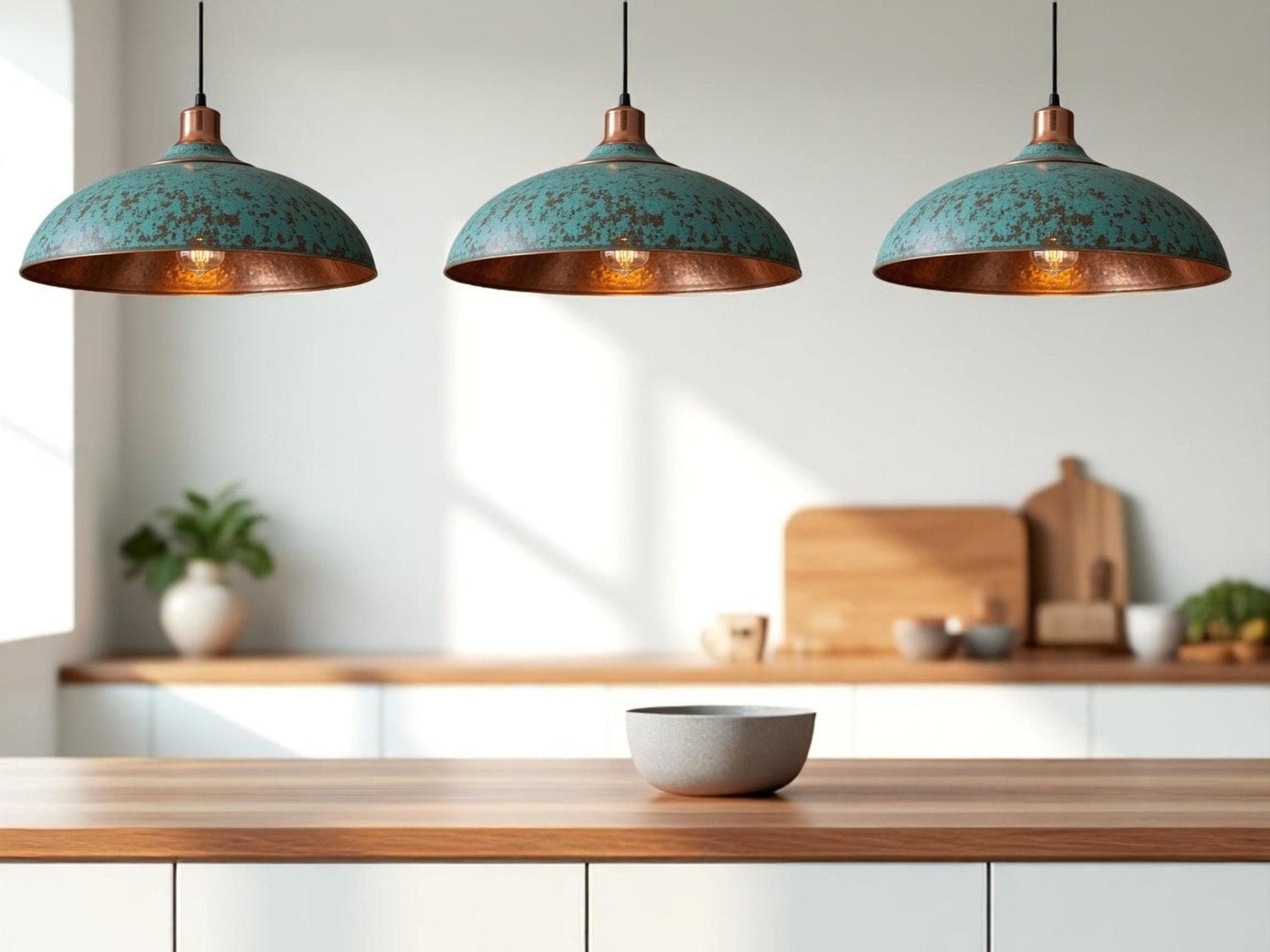 Handmade Green Patina Copper Dome Pendant Light: Rustic Artisan Lamp