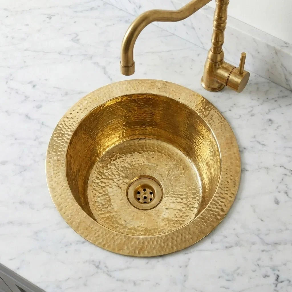 Handmade Hammered Brass Round Sink for Luxury Bathrooms and Kitchens