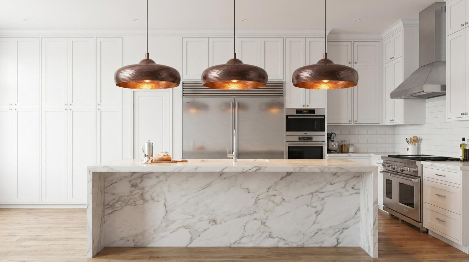 Handmade Hammered Copper Dome Pendant Light | Antique Dark Oxidized Exterior | Rustic Kitchen Island Lamp | Industrial Chandelier