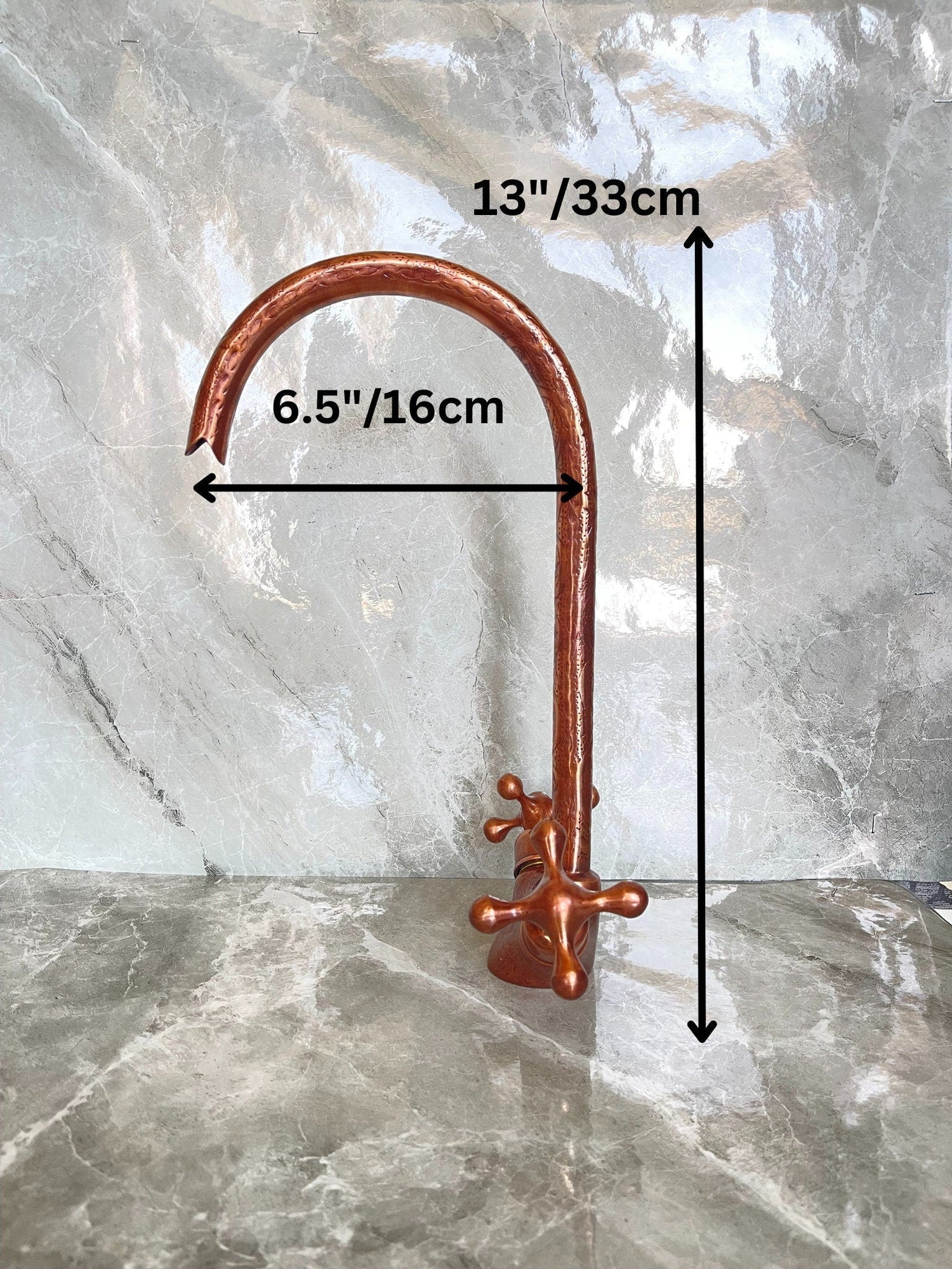 Handmade Hammered Copper Gooseneck Faucet - Single Hole Vanity Tap