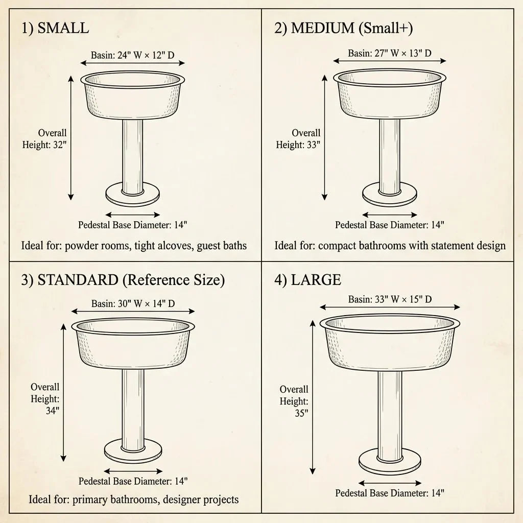Handmade Hammered Unlacquered Brass Pedestal Sink – Wall-Mounted Vintage Bathroom Basin