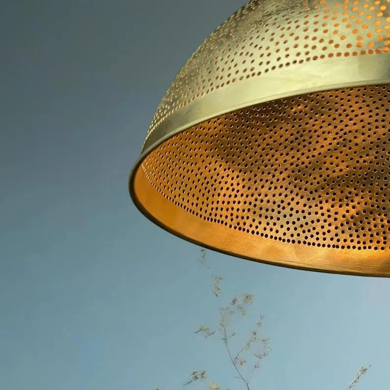Handmade Moroccan Brass Pendant Light - Perforated Dome Ceiling Lamp
