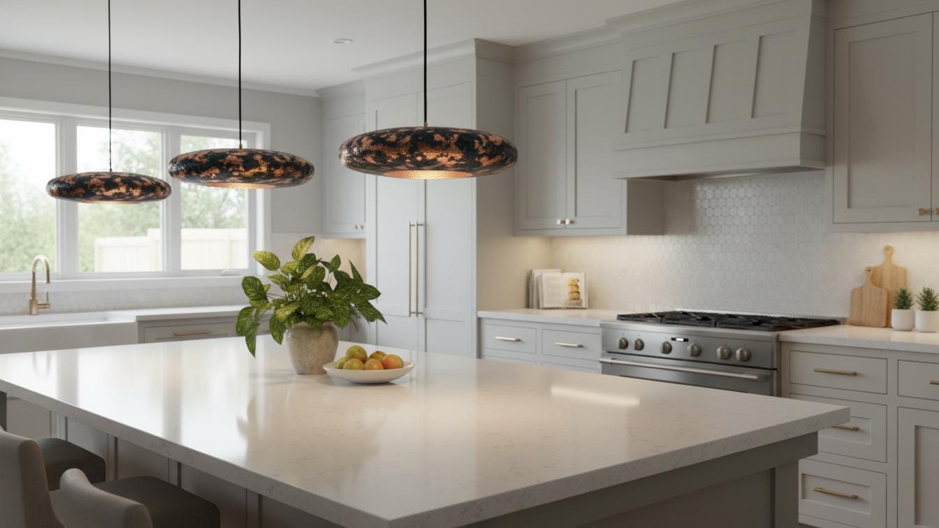 Handmade Rose Gold Copper Pendant Light - Dark Blue Patina Hanging Lamp
