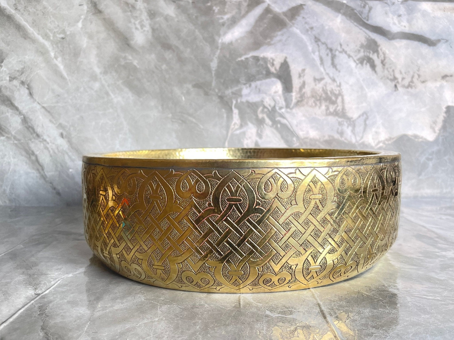 Handmade Round Brass Drop-In Sink - Fish Scale Design Bathroom Basin