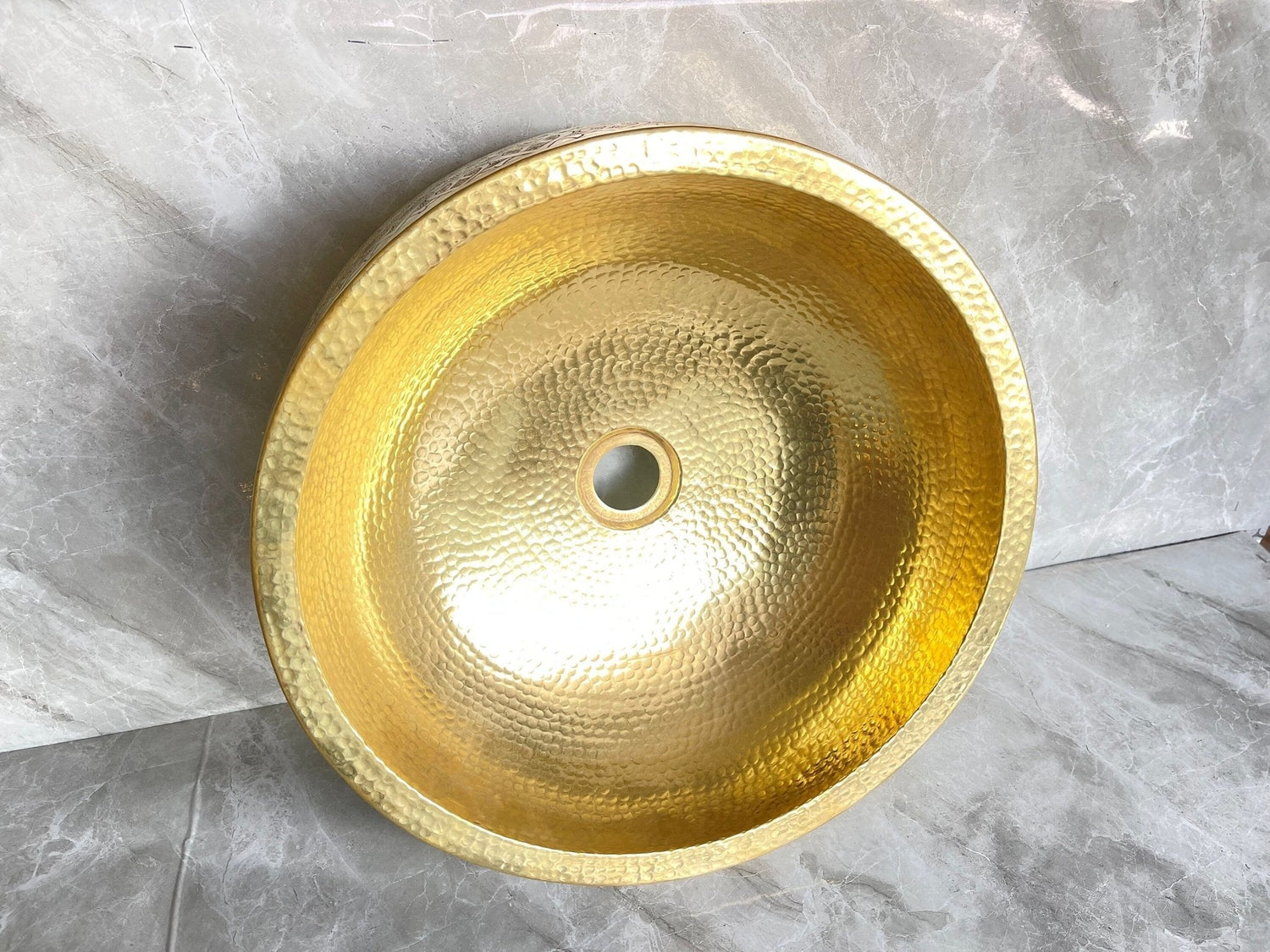 Handmade Round Brass Drop-In Sink - Fish Scale Design Bathroom Basin