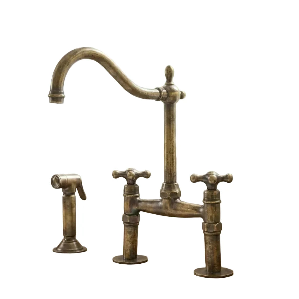 Victorian Brass Kitchen Faucet with Ornate Swan-Neck