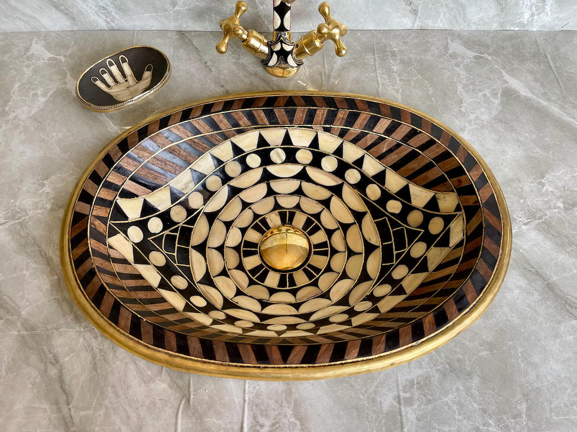 Hand-Studded Brass Sink & Faucet Set -