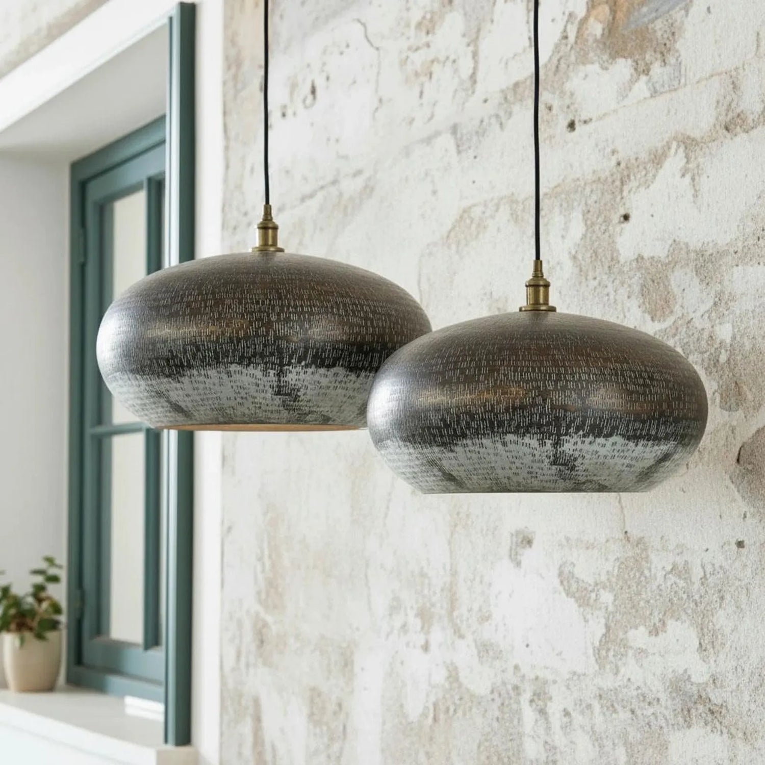Set of 2 Oxidized Copper Dome Pendants – Handmade Modern Ceiling Lights