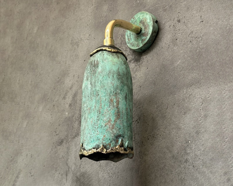 Outdoor Copper Scone Light, Cylinder Pendant Light, Green Patina Wall Pendant Light