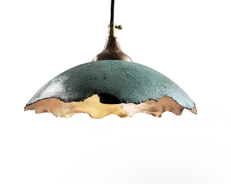 Green Kitchen Island Lighting, Green Patina Pendant Light