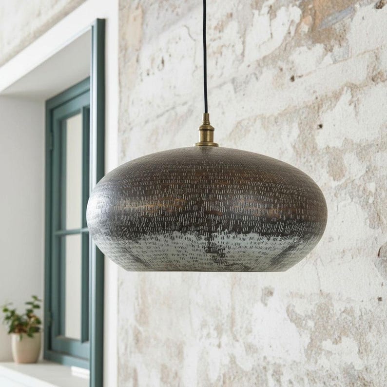 Oxidized Copper Dome Pendant – Handmade Modern Rustic Ceiling Light