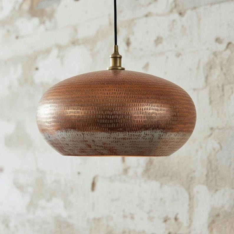 Hammered Copper Dome Pendant Rustic Ceiling Light