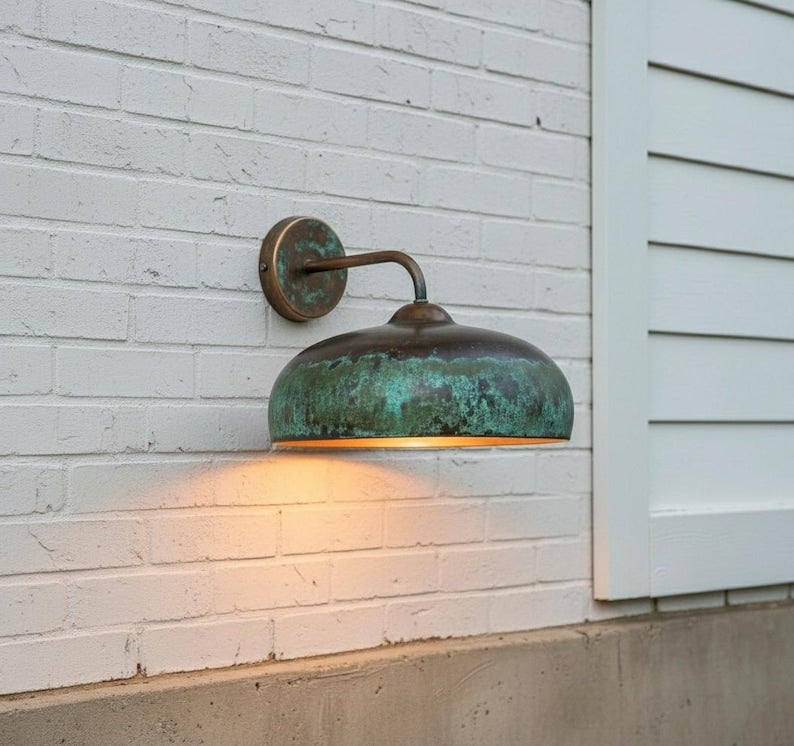 Green Patina Copper Wall Sconce – Handmade Rustic Indoor/Outdoor Light