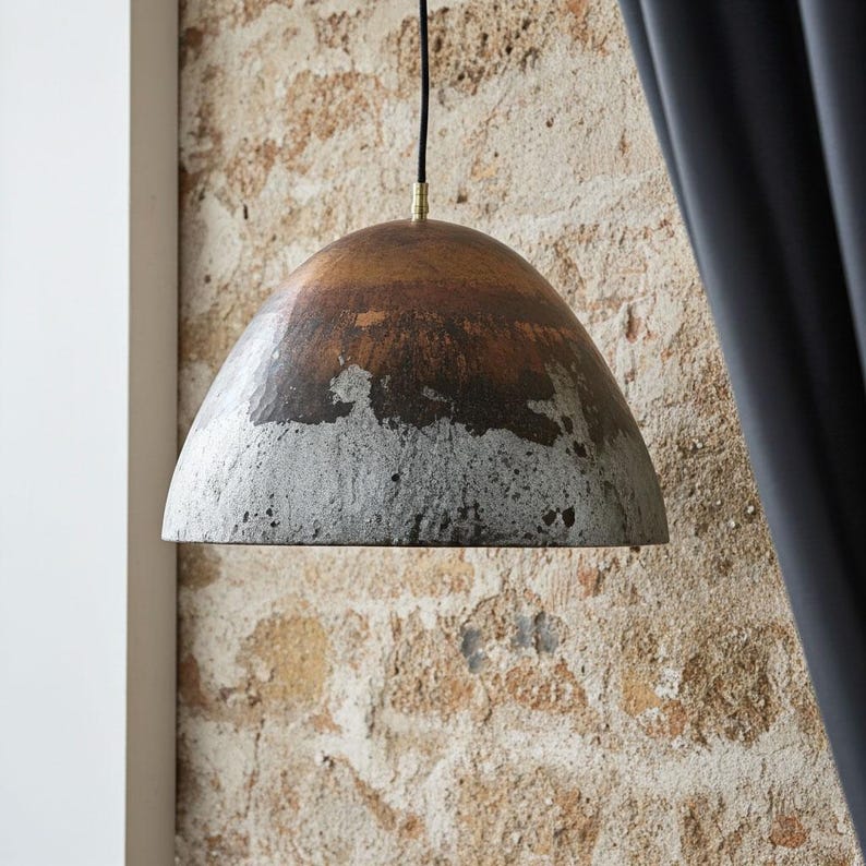 Oxidized Copper Dome Pendant – Rustic Industrial Handmade Ceiling Light