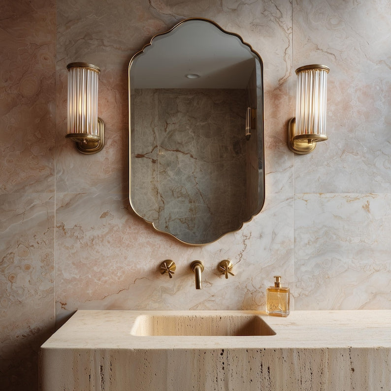Luxury Scalloped Shield Mirror | Brass Bathroom Vanity Decor