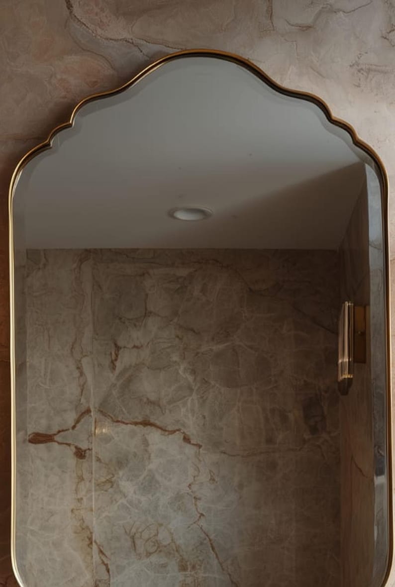 Luxury Scalloped Shield Mirror | Brass Bathroom Vanity Decor