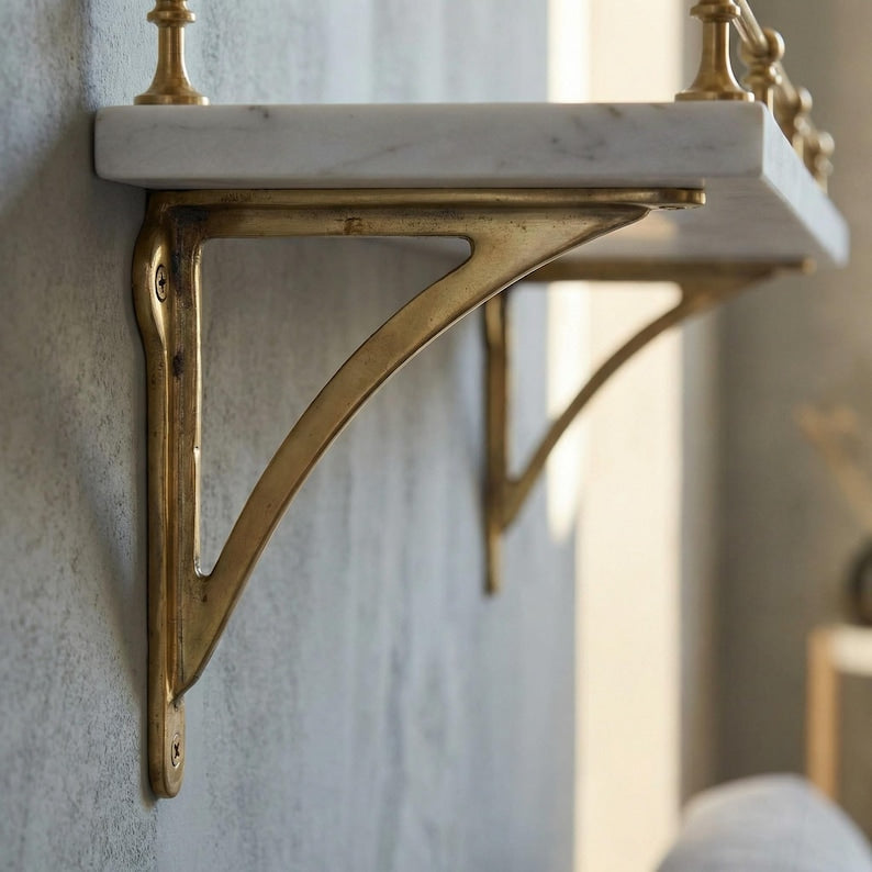 Unlacquered Brass Shelf Bracket – Solid Wall Mount Support