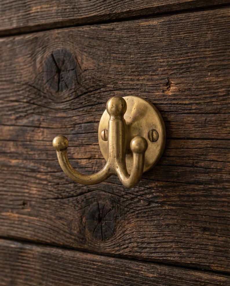 Unlacquered Brass Double Wall Hook – Solid Brass Coat & Towel Hook