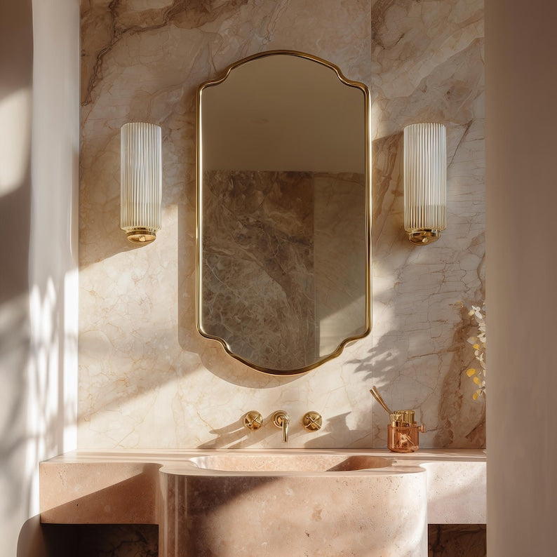 Elongated Scalloped Brass Mirror | Unlacquered Wall Vanity