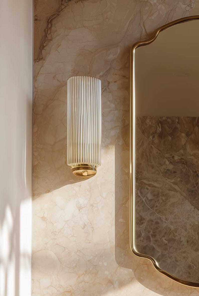 Elongated Scalloped Brass Mirror | Unlacquered Wall Vanity